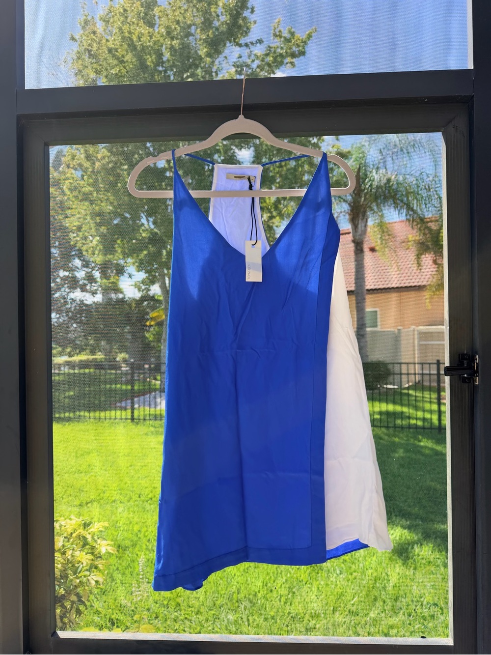 Townsen blue and white silk slip dress